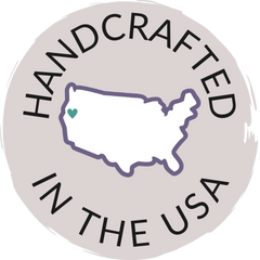 HANDCRAFTED IN THE USA IMAGE OF UNITED STATES OF AMERICA MAP WITH A HEART OVER CALIFORNIA WHERE PRODUCTS ARE HANDCRAFTED